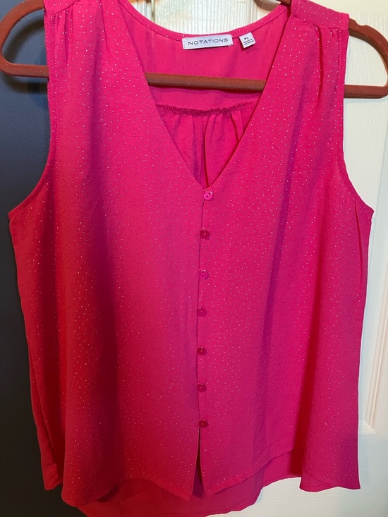 Notations Tops - Notations Pink V Neck Top L Petite Silver Accents